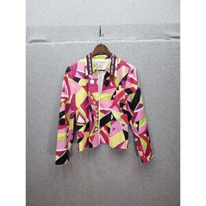 Maggy London Womens Geometric Print Jacket Size 8 Colorful Design